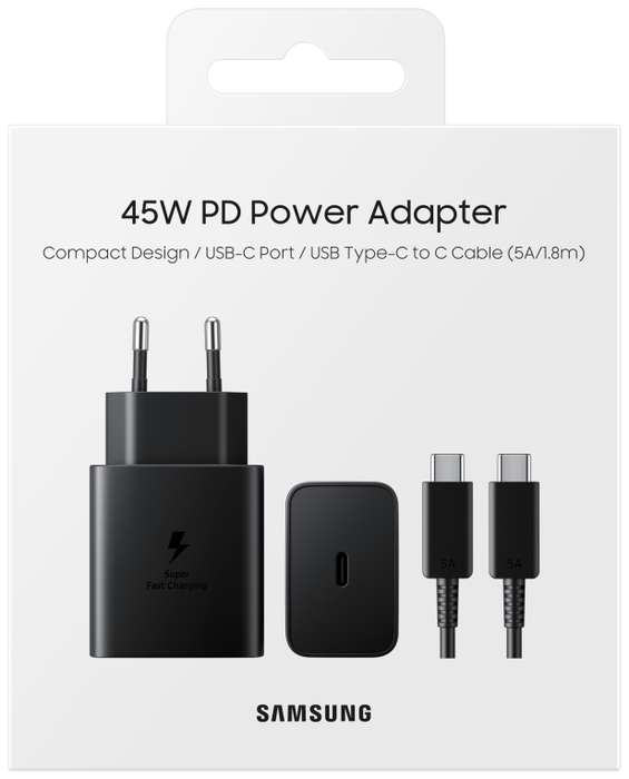 Samsung EP-T4510 Cargador de 45 W Negro con Cable USB-C Samsung EP-T4510 Cargador de 45 W Negro con Cable USB-C