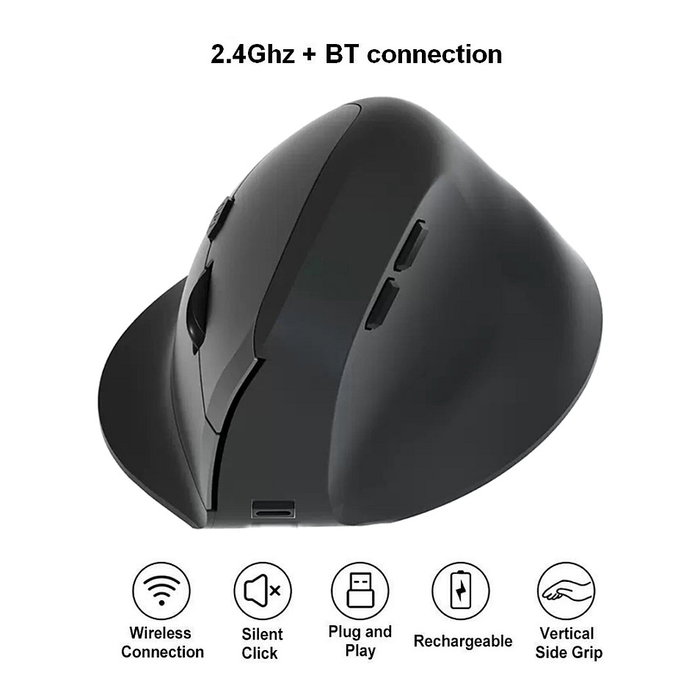 EQUIP DM Ratón Ergonómico Inalámbrico 2.4GHz + Bluetooth, 6 Botones, Para Diestros, Color Negro EQUIP DM Ratón Ergonómico Inalámbrico 2.4GHz + Bluetooth, 6 Botones, Para Diestros, Color Negro