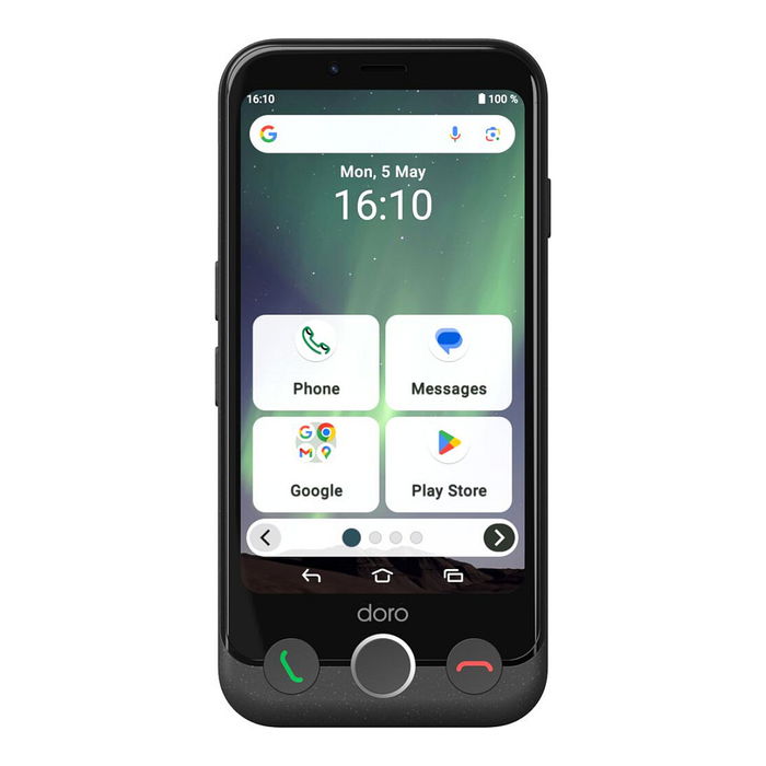 Doro Aurora A10 Móvil Libre con Wireless Charging Station, 64 GB, 4 GB RAM, Negro, 4G