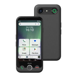 Doro Aurora A10 Móvil Libre con Wireless Charging Station, 64 GB, 4 GB RAM, Negro, 4G