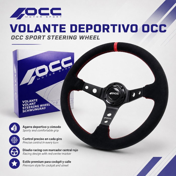 Occ Motorsport Volante Track Desplazado en Piel Vuelta con Brazos Negros