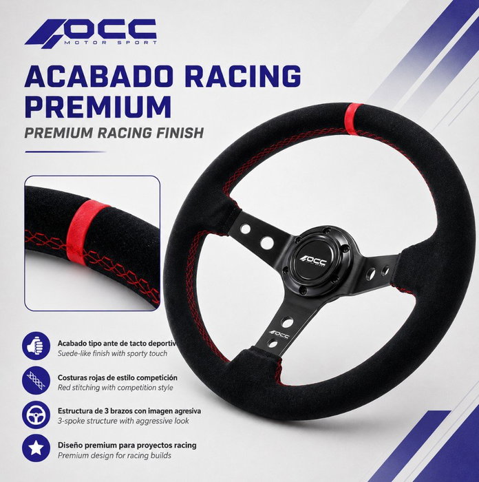 Occ Motorsport Volante Track Desplazado en Piel Vuelta con Brazos Negros