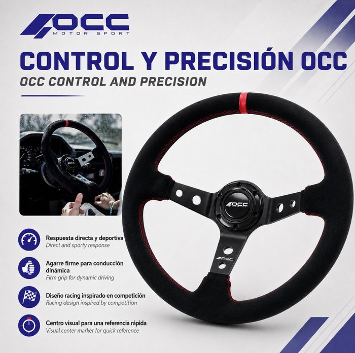 Occ Motorsport Volante Track Desplazado en Piel Vuelta con Brazos Negros