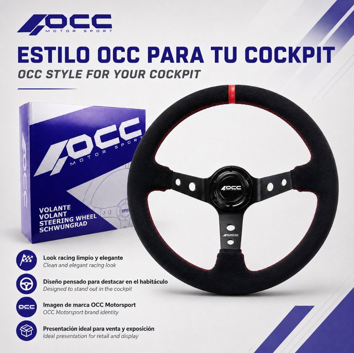 Occ Motorsport Volante Track Desplazado en Piel Vuelta con Brazos Negros
