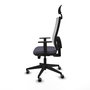 Silla de oficina Horna con mecanismo Sincro/Traslack tapizada con Tela color Gris oscuro y malla color Blanco. Equipada con lumbar 1D, Brazos 1D, Cabecero Fijo y Ruedas 65 mm parqué