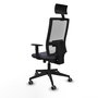 Silla de oficina Horna con mecanismo Sincro/Traslack tapizada con Tela color Gris oscuro y malla color Blanco. Equipada con lumbar 1D, Brazos 1D, Cabecero Fijo y Ruedas 65 mm parqué