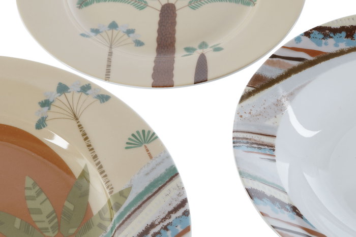 DKD Home Decor Vajilla Calima 18 Piezas de Porcelana Terracota, Beige y Multicolor