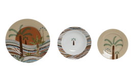 DKD Home Decor Vajilla Calima 18 Piezas de Porcelana Terracota, Beige y Multicolor