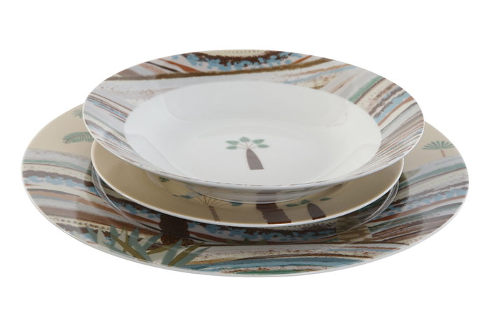 DKD Home Decor Vajilla Calima 18 Piezas de Porcelana Terracota, Beige y Multicolor