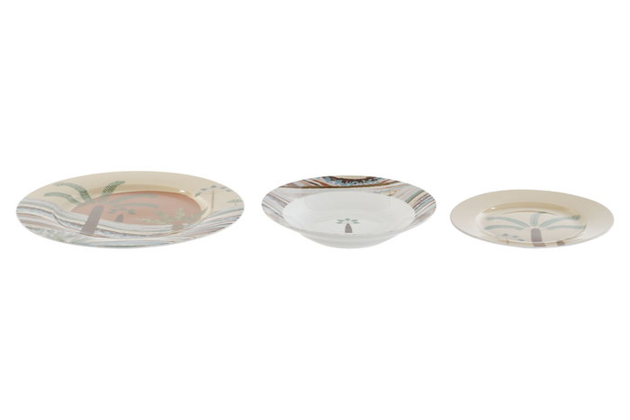 DKD Home Decor Vajilla Calima 18 Piezas de Porcelana Terracota, Beige y Multicolor