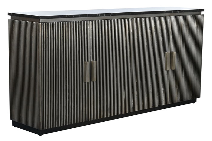 DKD Home Decor Buffet Moderno 4 Puertas 2 Estanterias Plateado Negro Laton Marmol 180 x 40 x 85 cm