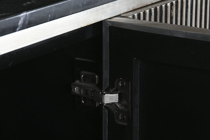 DKD Home Decor Buffet Moderno 4 Puertas 2 Estanterias Plateado Negro Laton Marmol 180 x 40 x 85 cm