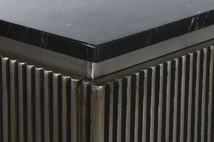 DKD Home Decor Buffet Moderno 4 Puertas 2 Estanterias Plateado Negro Laton Marmol 180 x 40 x 85 cm