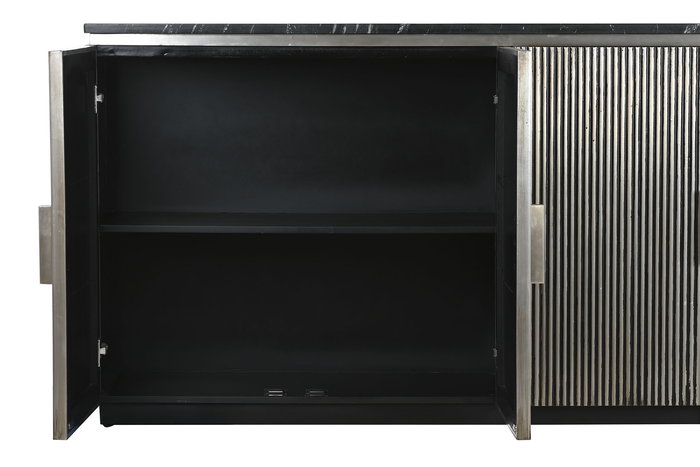 DKD Home Decor Buffet Moderno 4 Puertas 2 Estanterias Plateado Negro Laton Marmol 180 x 40 x 85 cm