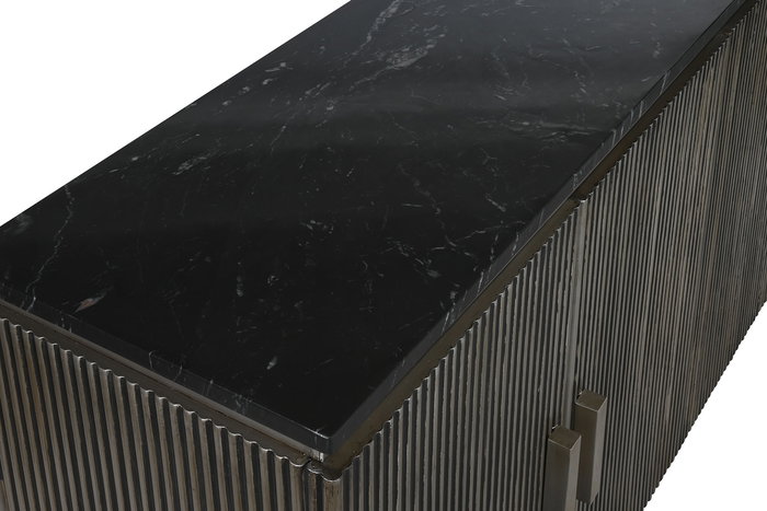 DKD Home Decor Buffet Moderno 4 Puertas 2 Estanterias Plateado Negro Laton Marmol 180 x 40 x 85 cm