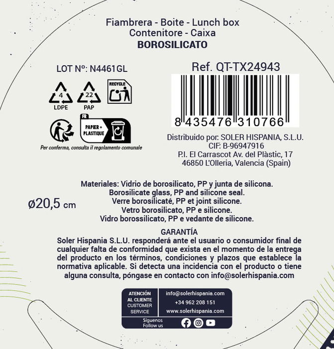 Inde Fiambrera Redonda Hermética Textury 1.3L Ø20.5cm (6 Unidades)