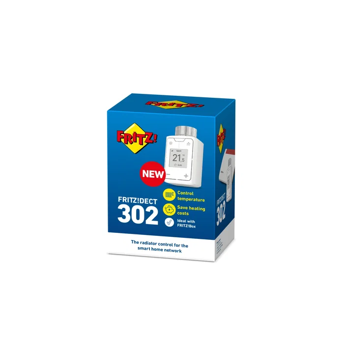 AVM FRITZ!DECT 302 - Termostato de Radiador Inteligente Blanco para Ahorro de Energía, Control por App, Función Ventana Abierta, Compatible con FRITZ!Box, Conexión DECT