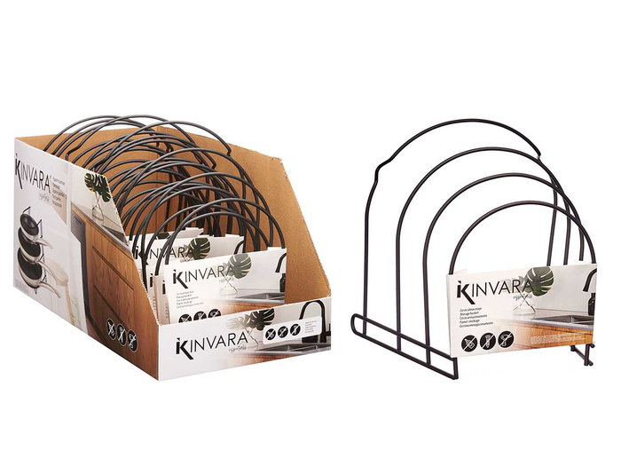 Kinvara Soporte para 3 Sartenes Negro Metal (Hierro) 24x24x26.5cm (Set de 7)