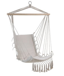 DKD Home Decor Silla Colgante Blanco Natural Algodon y Abeto 90 x 50 x 130 cm