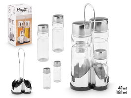 Vivalto Set Aceitera Acero 4 Piezas Cristal Metal Plástico Transparente Plata 10x22.5x10 cm (Set de 12)