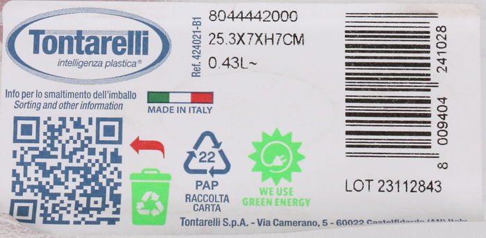 Tontarelli Fiambrera Rectangular "Fill Box" 25.1 x 6.8 x 3.9 cm (12 Unidades)