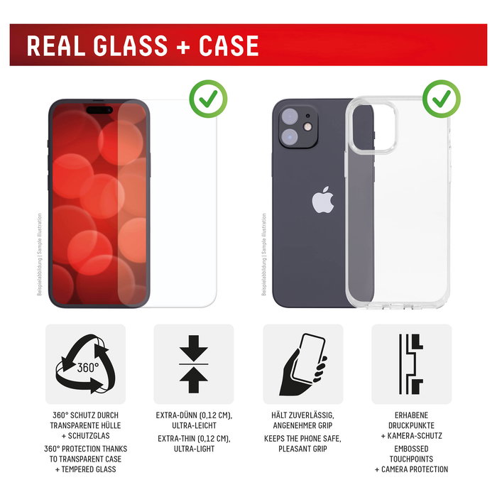 Displex 02001 Real Glass Protector de Pantalla de Vidrio Templado 10H para Apple iPhone 16, Anti-Rayones, Transparente, Aplicación en Seco, Incluye Kit de Limpieza