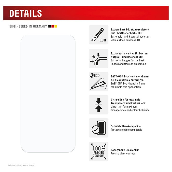 Displex 02001 Real Glass Protector de Pantalla de Vidrio Templado 10H para Apple iPhone 16, Anti-Rayones, Transparente, Aplicación en Seco, Incluye Kit de Limpieza