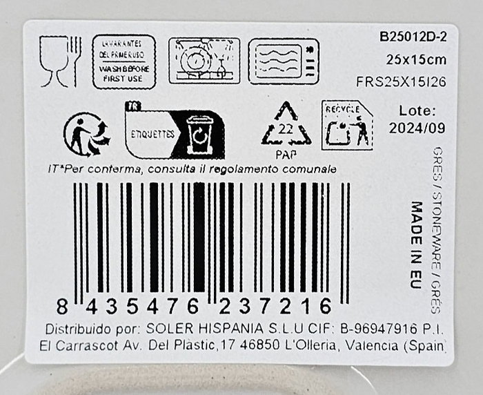 La Mediterranea Fuente Rectangular Barroc Elite Brillo Porcelana 25 x 15 cm (18 Unidades)