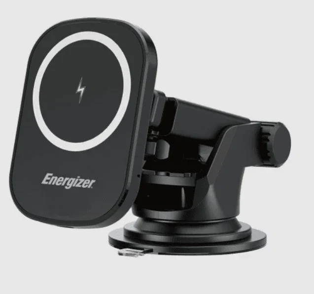Energizer ECA007 Cargador Inalámbrico para Coche, 15W, Tecnología Qi, Carga Rápida, Compatible con MagSafe e iPhone, Color Negro