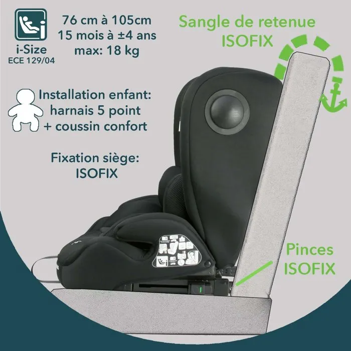 Bambisol Silla de Coche Convertible BAMBISOL - AY575N Grupo 1/2/3 I-Size con Isofix y Reductor, Negro