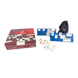Deqube Juego de Rummy D00345 para 4 Jugadores, Caja de Metal, Fichas de Alta Calidad, Versión Clásica - Español, English, Portugués