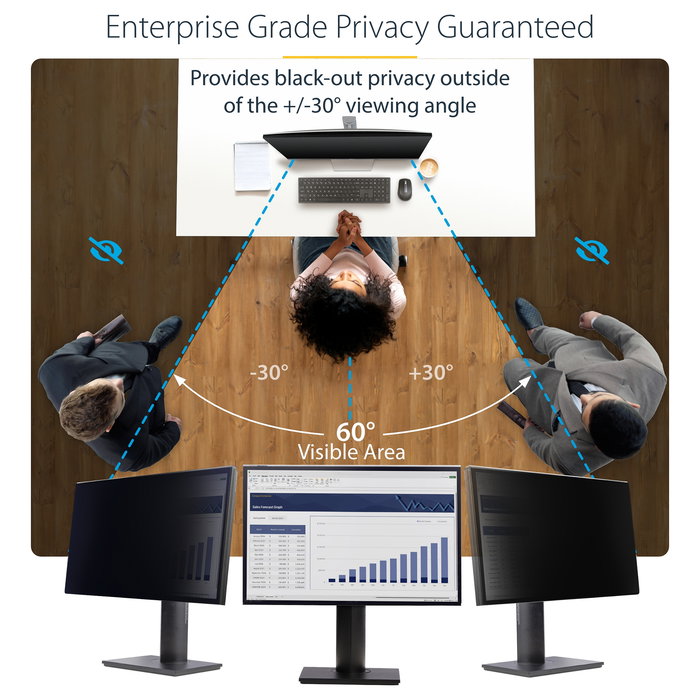 StarTech.com Filtro de Privacidad para Monitor de 23.8 Pulgadas, Colgante, Acrílico, Antihuellas, Ángulo +/- 30°, Antirrayones, Azul, 16:9, Negro - Filtro para Pantalla sin Marco