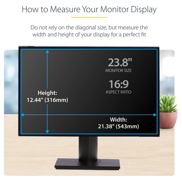 StarTech.com Filtro de Privacidad para Monitor de 23.8 Pulgadas, Colgante, Acrílico, Antihuellas, Ángulo +/- 30°, Antirrayones, Azul, 16:9, Negro - Filtro para Pantalla sin Marco
