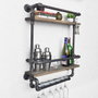 Hanah Home Boruraf104 Estantería de tubo rústica moderna con botellero, madera de abeto y metal, Nogal y negro, 60x67x17 cm