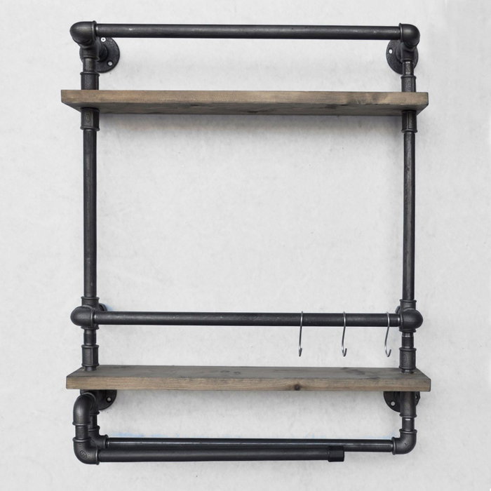 Hanah Home Boruraf104 Estantería de tubo rústica moderna con botellero, madera de abeto y metal, Nogal y negro, 60x67x17 cm Hanah Home Boruraf104 Estantería de tubo rústica moderna con botellero, madera de abeto y metal, Nogal y negro, 60x67x17 cm