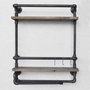 Hanah Home Boruraf104 Estantería de tubo rústica moderna con botellero, madera de abeto y metal, Nogal y negro, 60x67x17 cm