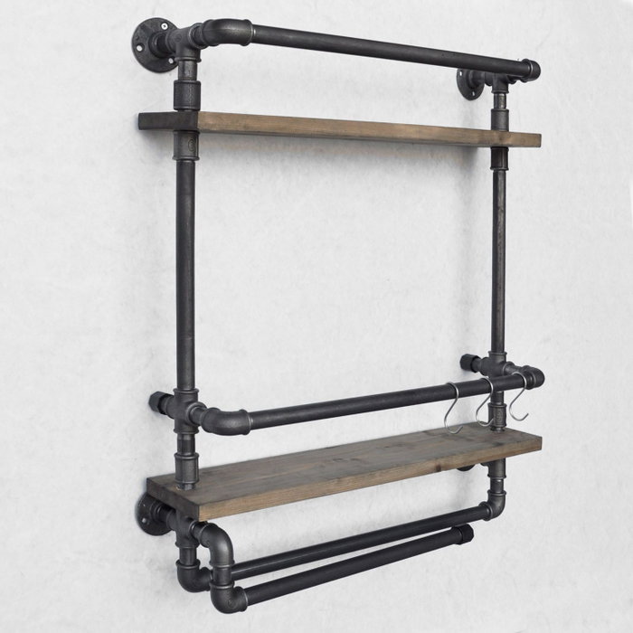 Hanah Home Boruraf104 Estantería de tubo rústica moderna con botellero, madera de abeto y metal, Nogal y negro, 60x67x17 cm Hanah Home Boruraf104 Estantería de tubo rústica moderna con botellero, madera de abeto y metal, Nogal y negro, 60x67x17 cm