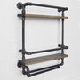 Hanah Home Boruraf104 Estantería de tubo rústica moderna con botellero, madera de abeto y metal, Nogal y negro, 60x67x17 cm