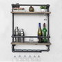 Hanah Home Boruraf104 Estantería de tubo rústica moderna con botellero, madera de abeto y metal, Nogal y negro, 60x67x17 cm