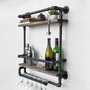 Hanah Home Boruraf104 Estantería de tubo rústica moderna con botellero, madera de abeto y metal, Nogal y negro, 60x67x17 cm