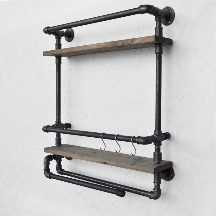 Hanah Home Boruraf104 Estantería de tubo rústica moderna con botellero, madera de abeto y metal, Nogal y negro, 60x67x17 cm Hanah Home Boruraf104 Estantería de tubo rústica moderna con botellero, madera de abeto y metal, Nogal y negro, 60x67x17 cm