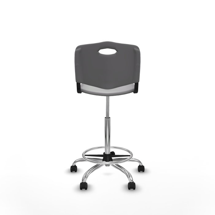 Taburete Robledo con mecanismo Giratorio de PVC color Gris claro. Equipado con Base cromada, Sin brazos y Ruedas de parqué Taburete Robledo con mecanismo Giratorio de PVC color Gris claro. Equipado con Base cromada, Sin brazos y Ruedas de parqué