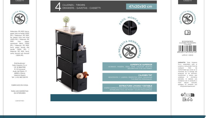 Inde Cajonera TNT/Madera 4 Cajones 47 x 20 x 90 cm (4 Unidades)