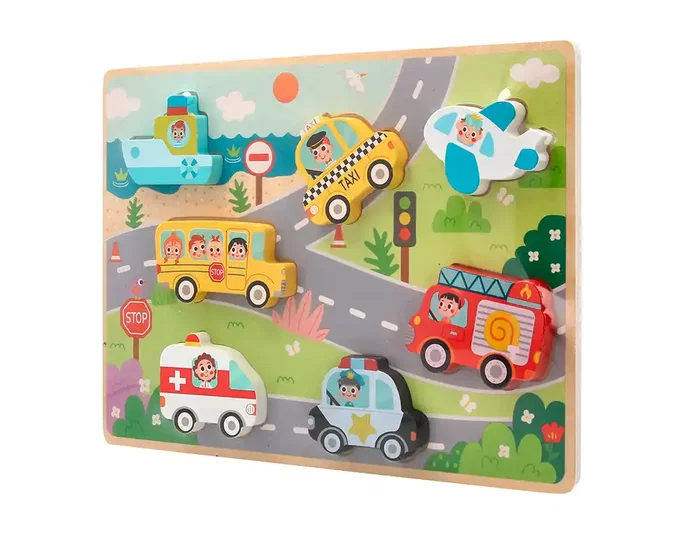 Imaginovo Puzle Infantil Madera 3D Vehículos +12 Meses 8 Piezas 29,5x22x1,7cm