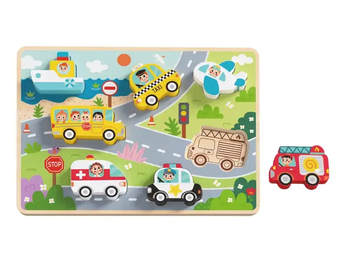 Imaginovo Puzle Infantil Madera 3D Vehículos +12 Meses 8 Piezas 29,5x22x1,7cm
