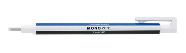 Tombow Mono Zero Portagomas con Clip y Punta de 2,3 mm Azul, Blanco y Negro