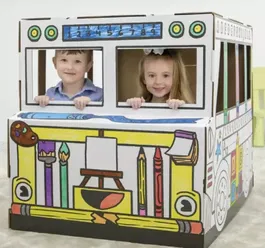 Bankers Box 100130976 Bus Escolar para pintar de cartón, montaje fácil