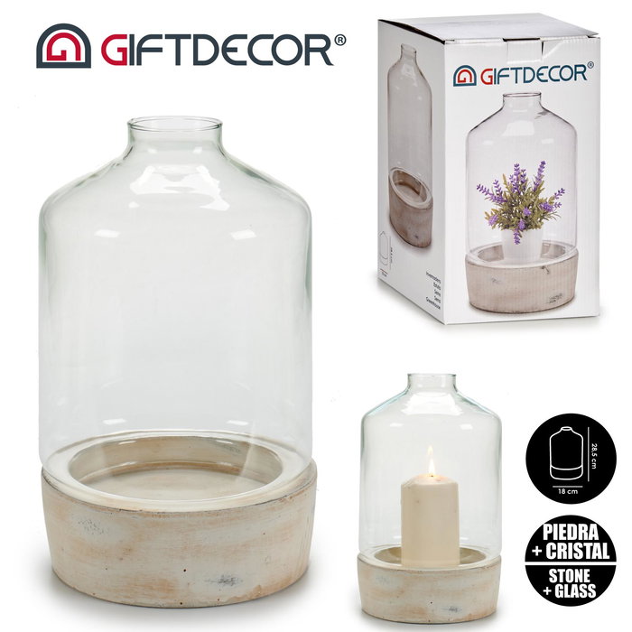 Giftdecor Invernadero de Cristal con Base de Piedra 18x29x18 cm (Set de 4)