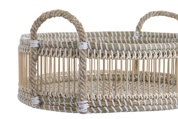 DKD Home Decor Set de 2 Bandejas de Seagrass y Bambú Natural 46x46x15 cm