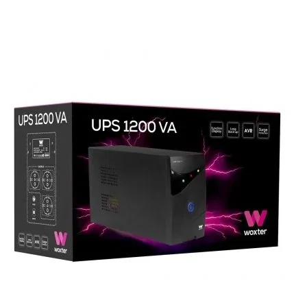 Woxter SAI Línea Interactiva UPS 1200 VA, 720W, 3 Salidas Schuko, Formato Torre, PE26-081